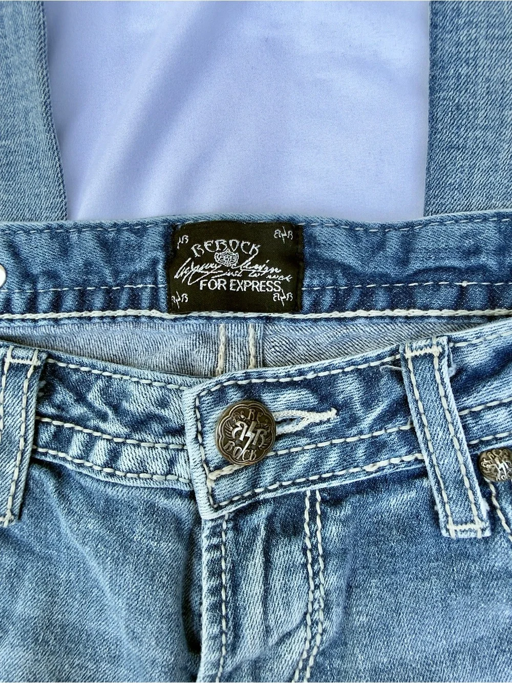 y2k rerock by express low rise light wash bootcut embroidered jeans size 8R